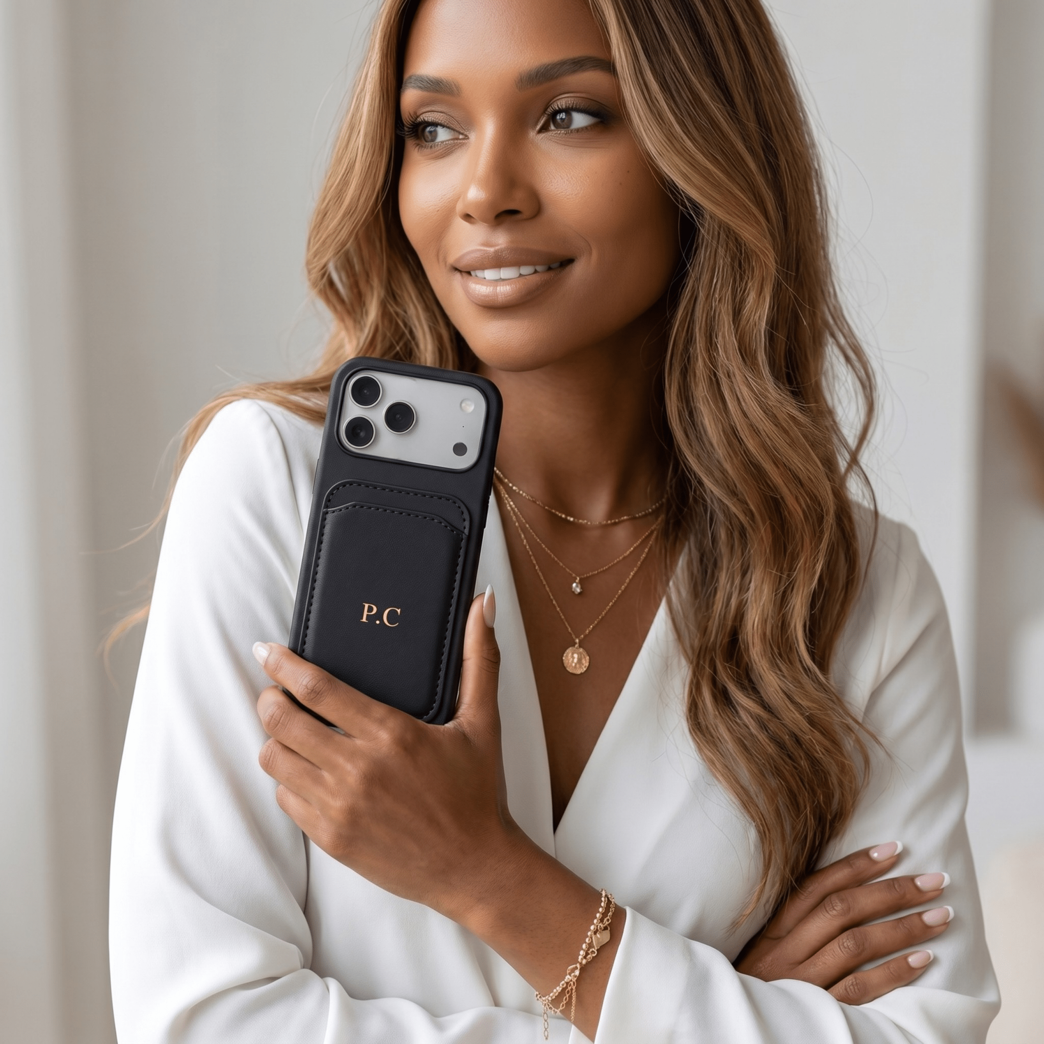 Black iPhone Case with Card Holder - Poly Bands