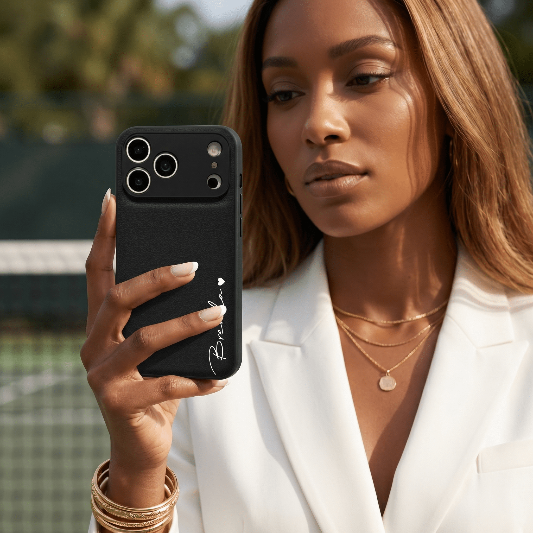 Black Leather iPhone Case - Poly Bands