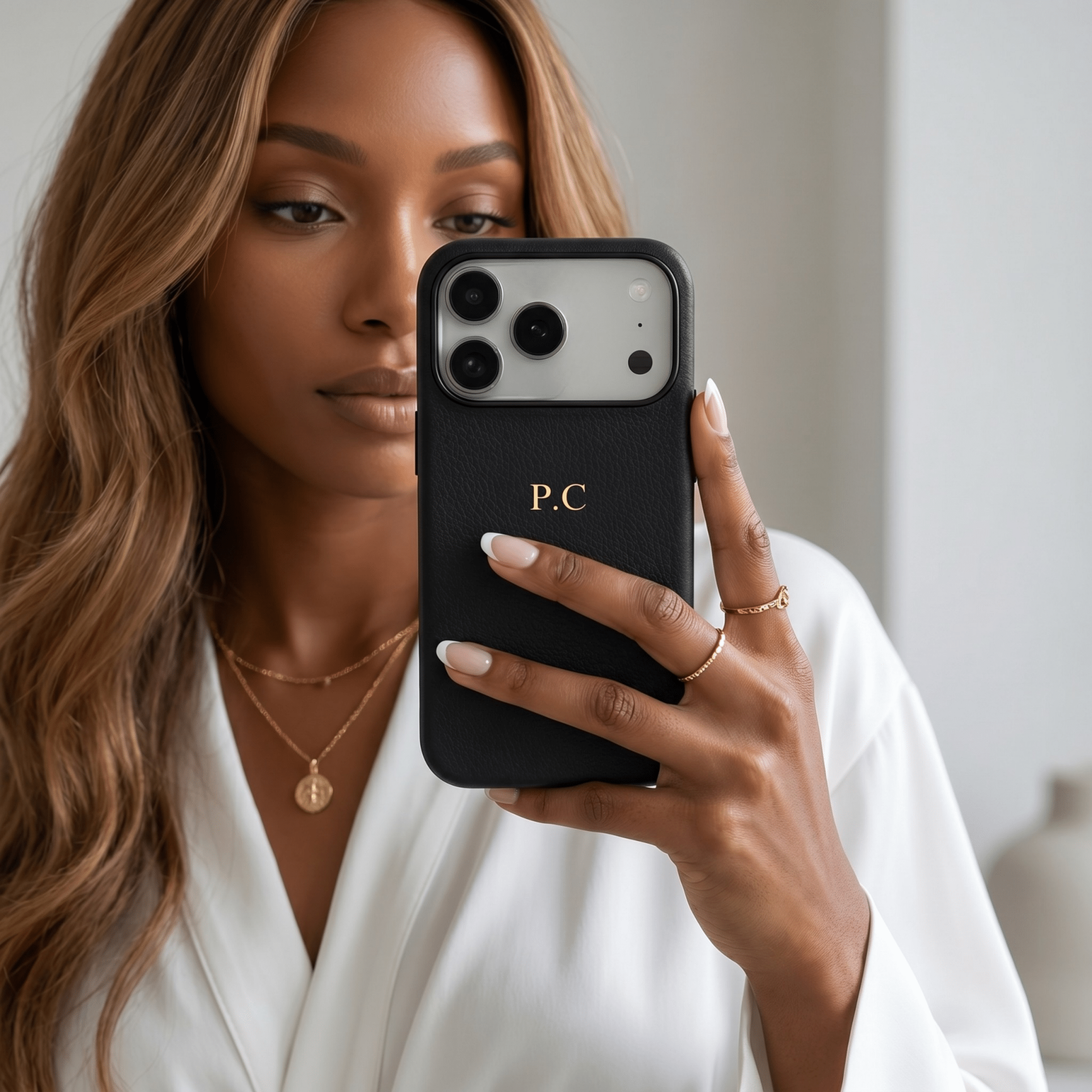 Black Leather iPhone Case - Poly Bands