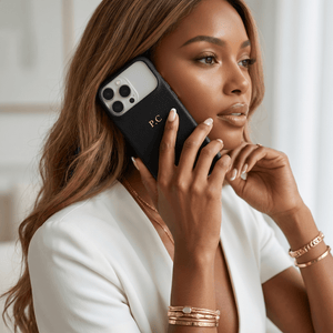Black Pebble Leather iPhone Case - Poly Bands