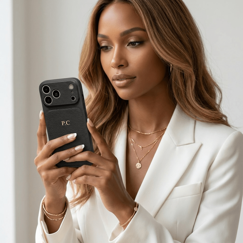 Black Personalized iPhone Case With Leather - Poly Bands