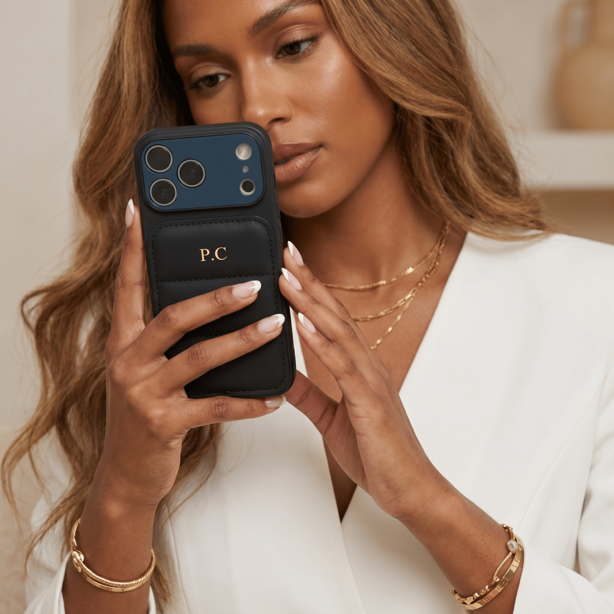 Black Personalized iPhone Leather Case - Poly Bands