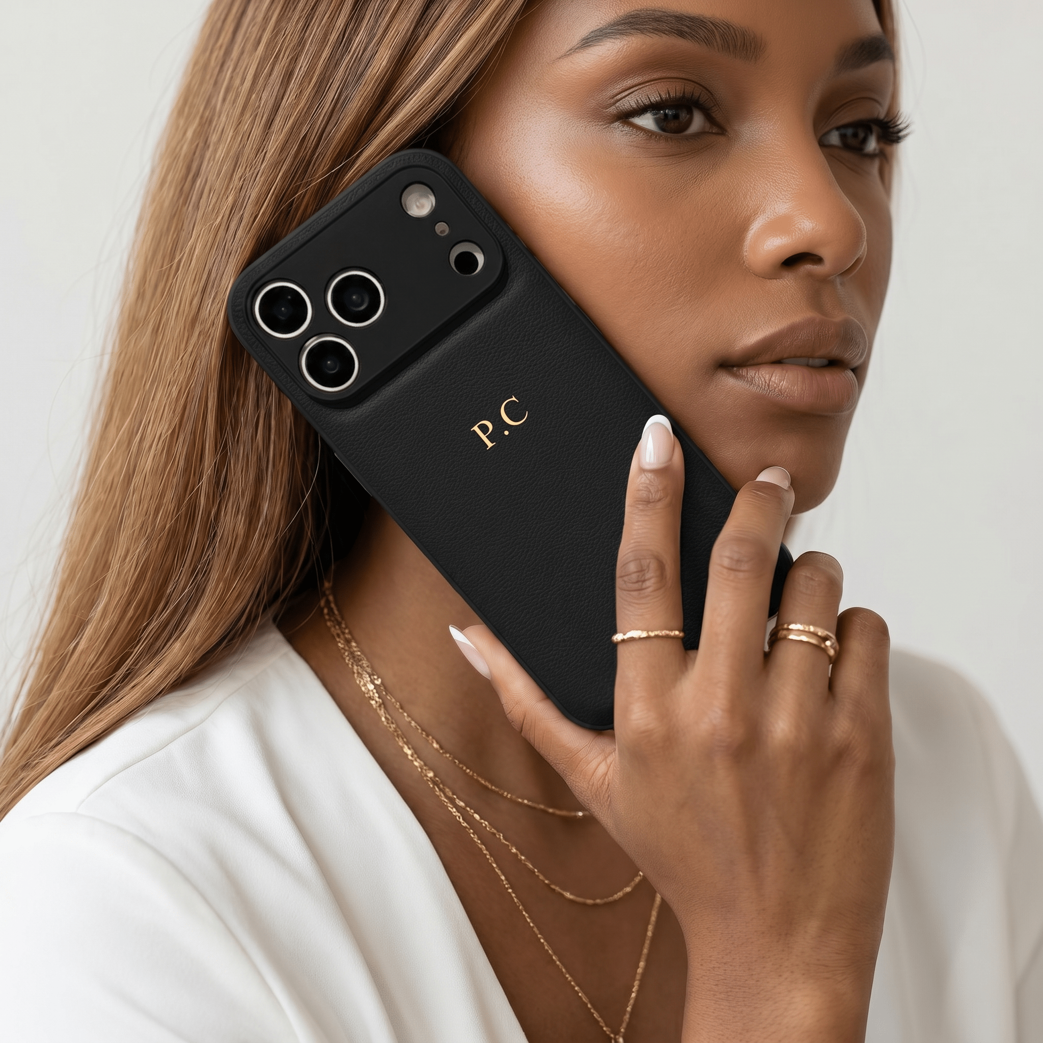 Black Personalized Leather iPhone Case - Poly Bands
