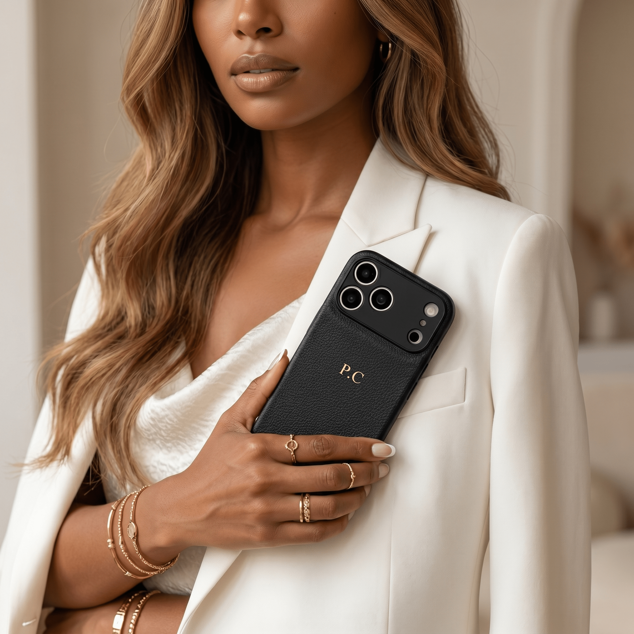 Black Personalized Leather iPhone Case - Poly Bands