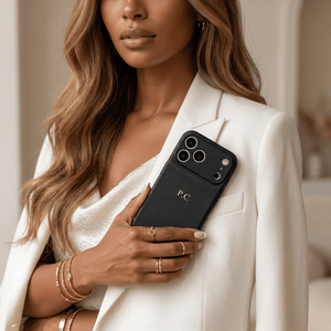 Black Personalized Leather iPhone Case - Poly Bands