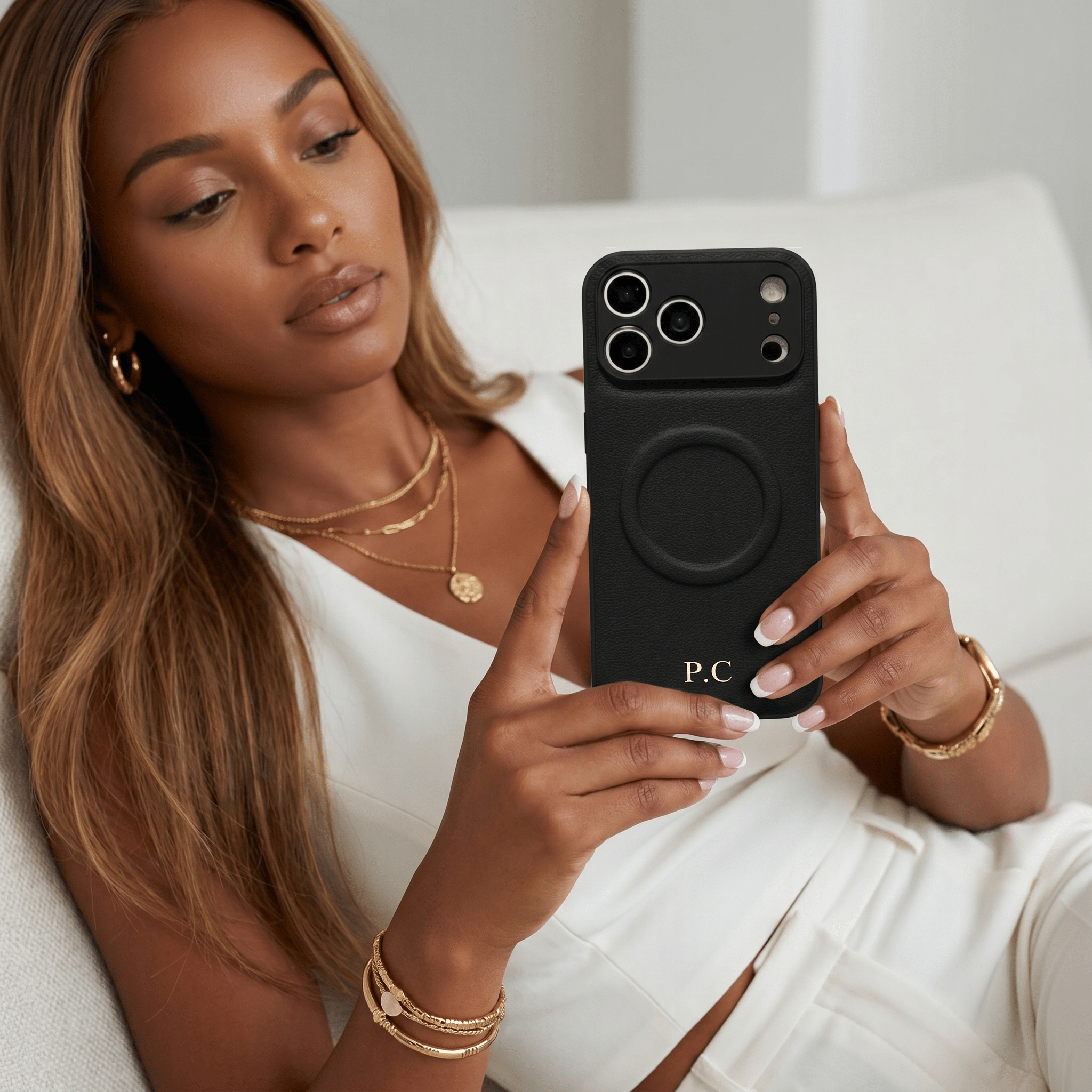 Black Personalized Magnetic Leather iPhone Case - Poly Bands