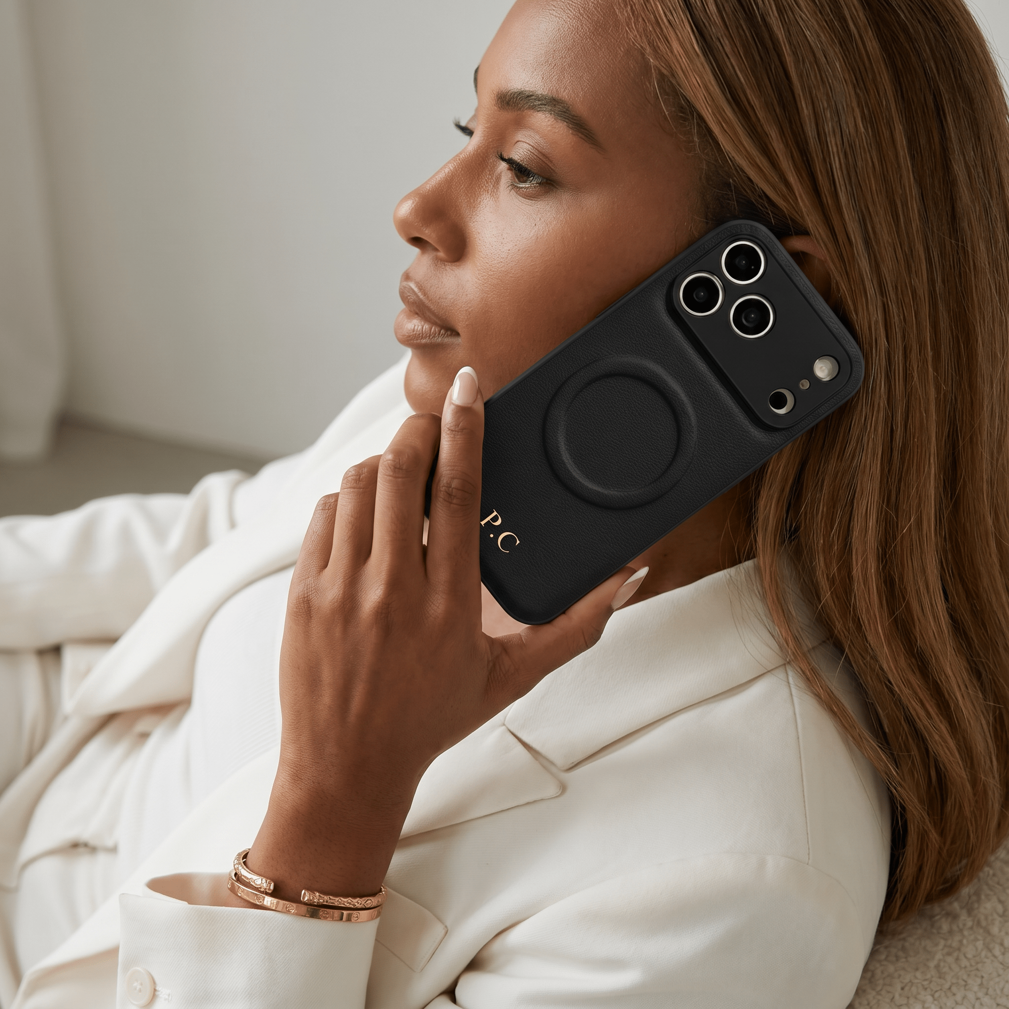 Black Personalized Magnetic Leather iPhone Case - Poly Bands