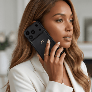 Black Personalized Monogram Leather iPhone Case - Poly Bands