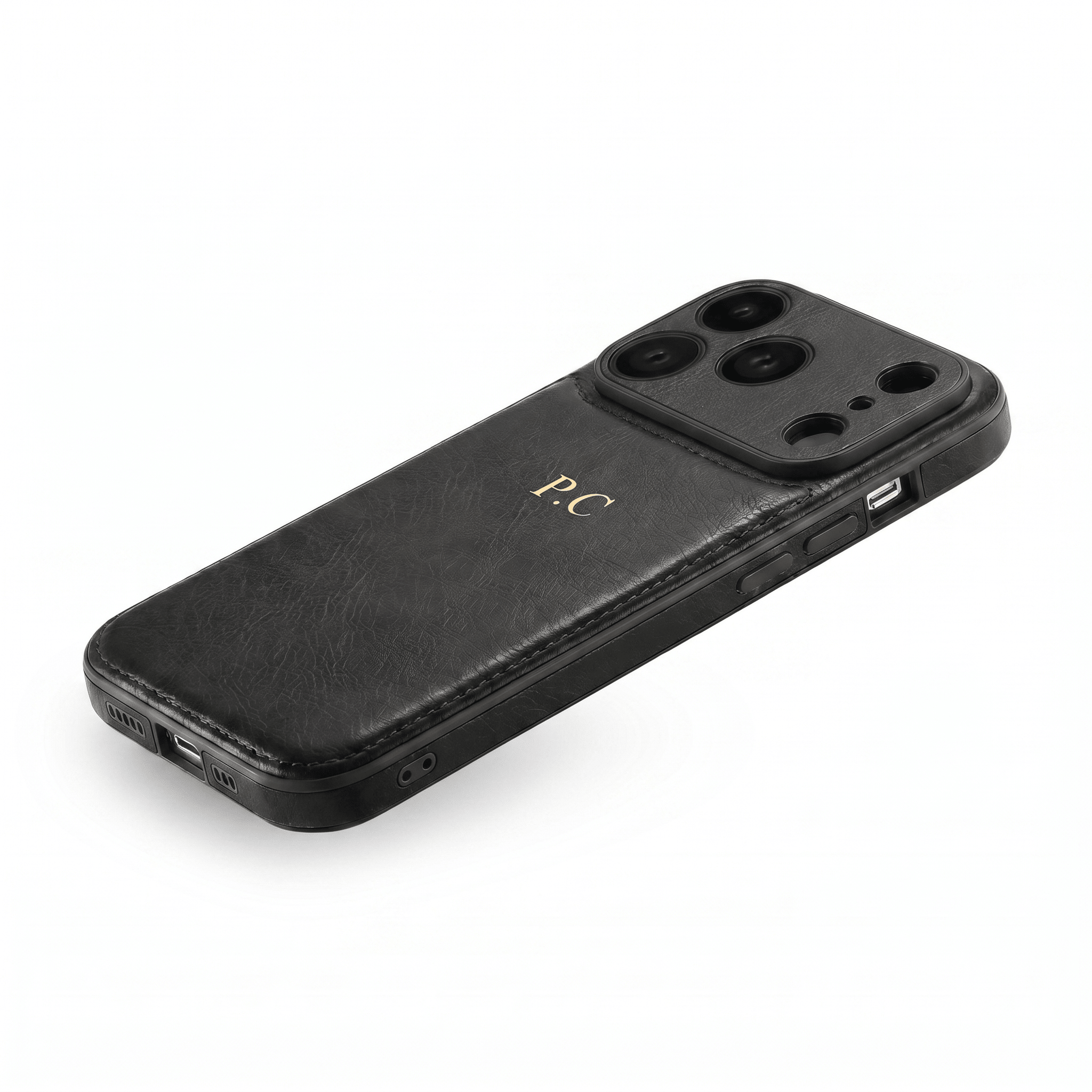 Black Personalized Monogram Leather iPhone Case - Poly Bands