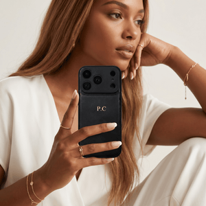 Black Personalized Monogram Leather iPhone Case - Poly Bands