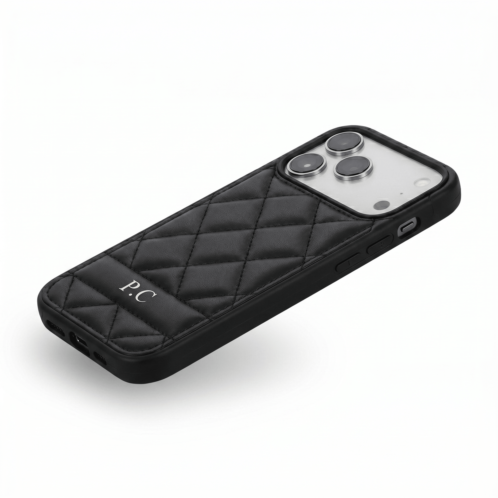 Black Stitched Leather iPhone Case - Poly Bands