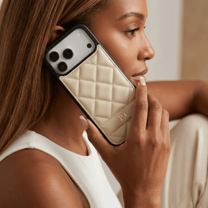 Black Stitched Leather iPhone Case - Poly Bands