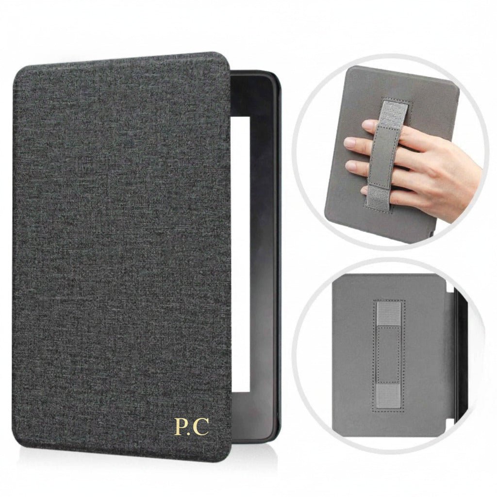 Black Textured Leather Kindle Case with Hand Strap - Poly Bands
