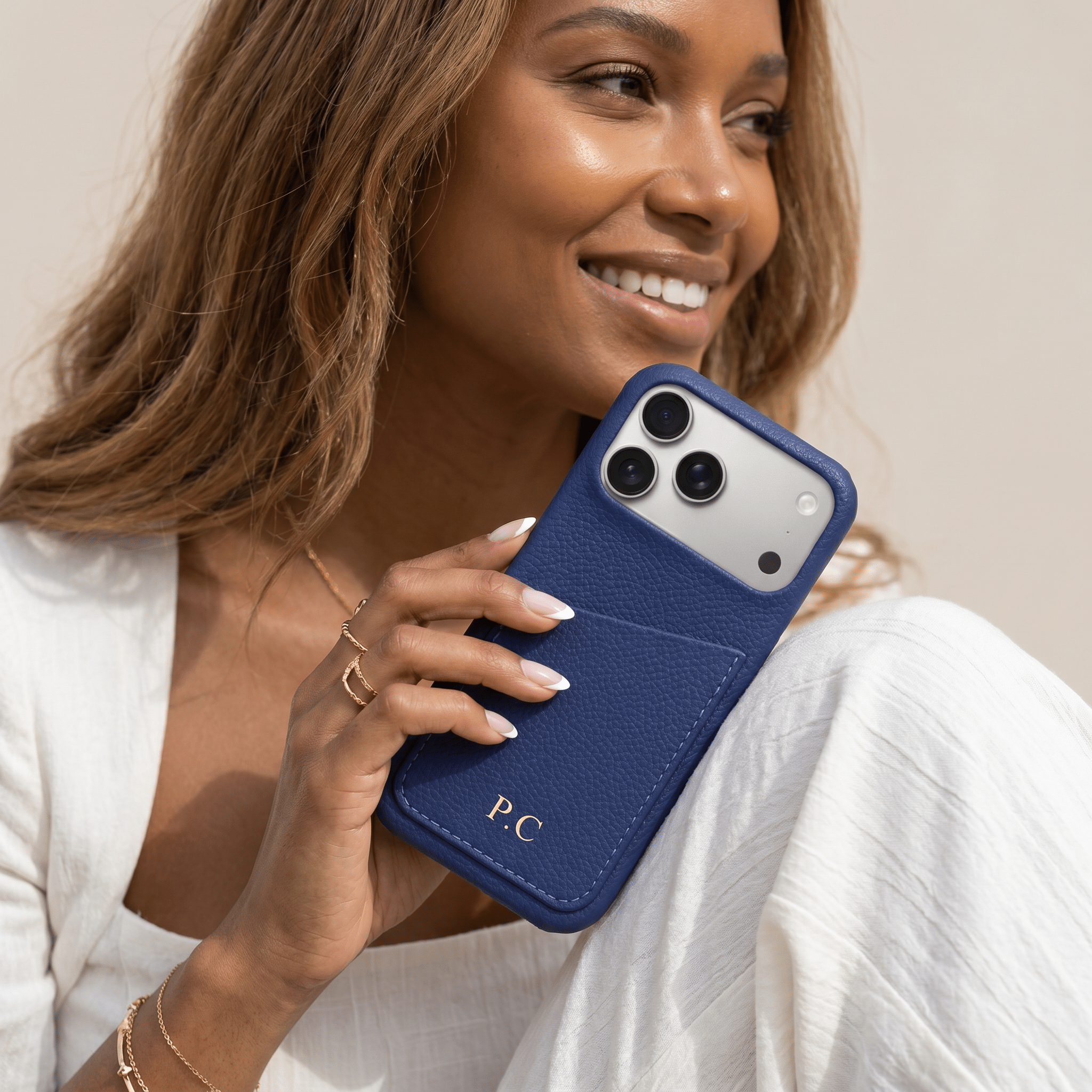 Blue Card Holder Leather iPhone Case - Poly Bands