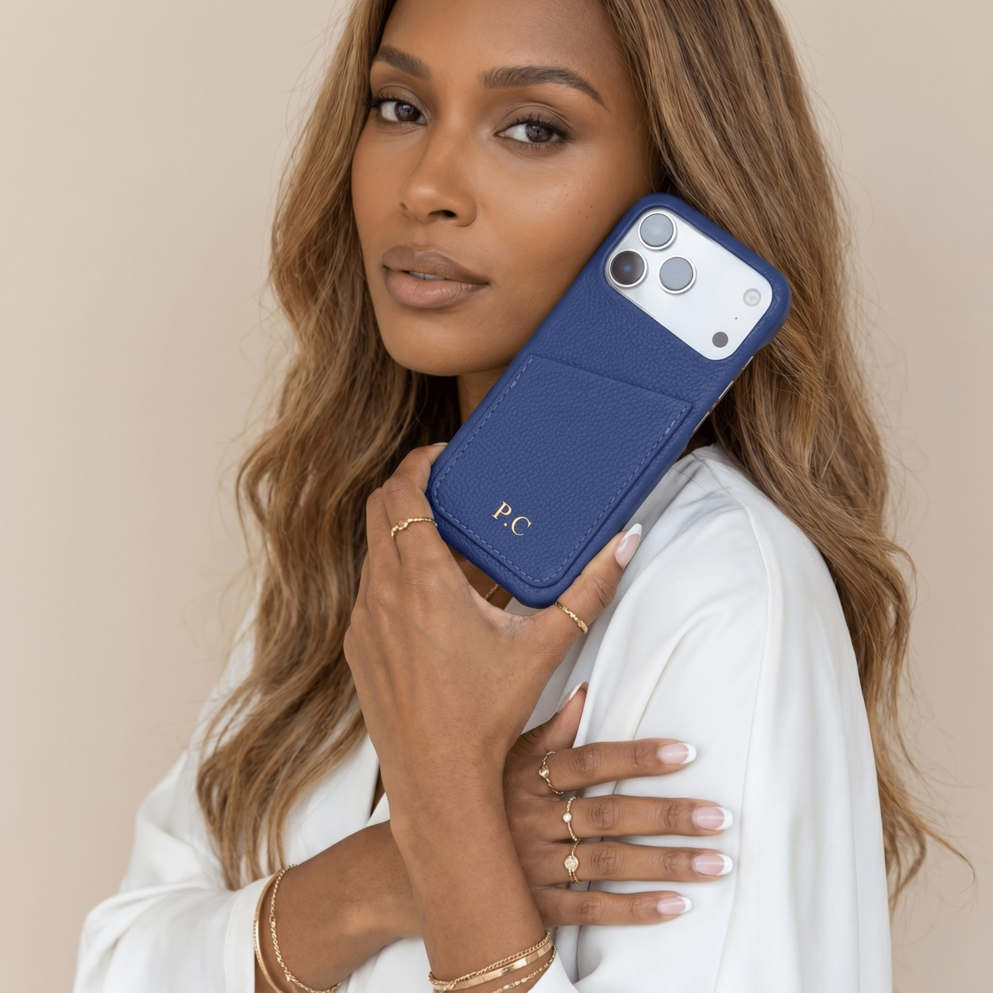 Blue Card Holder Leather iPhone Case - Poly Bands
