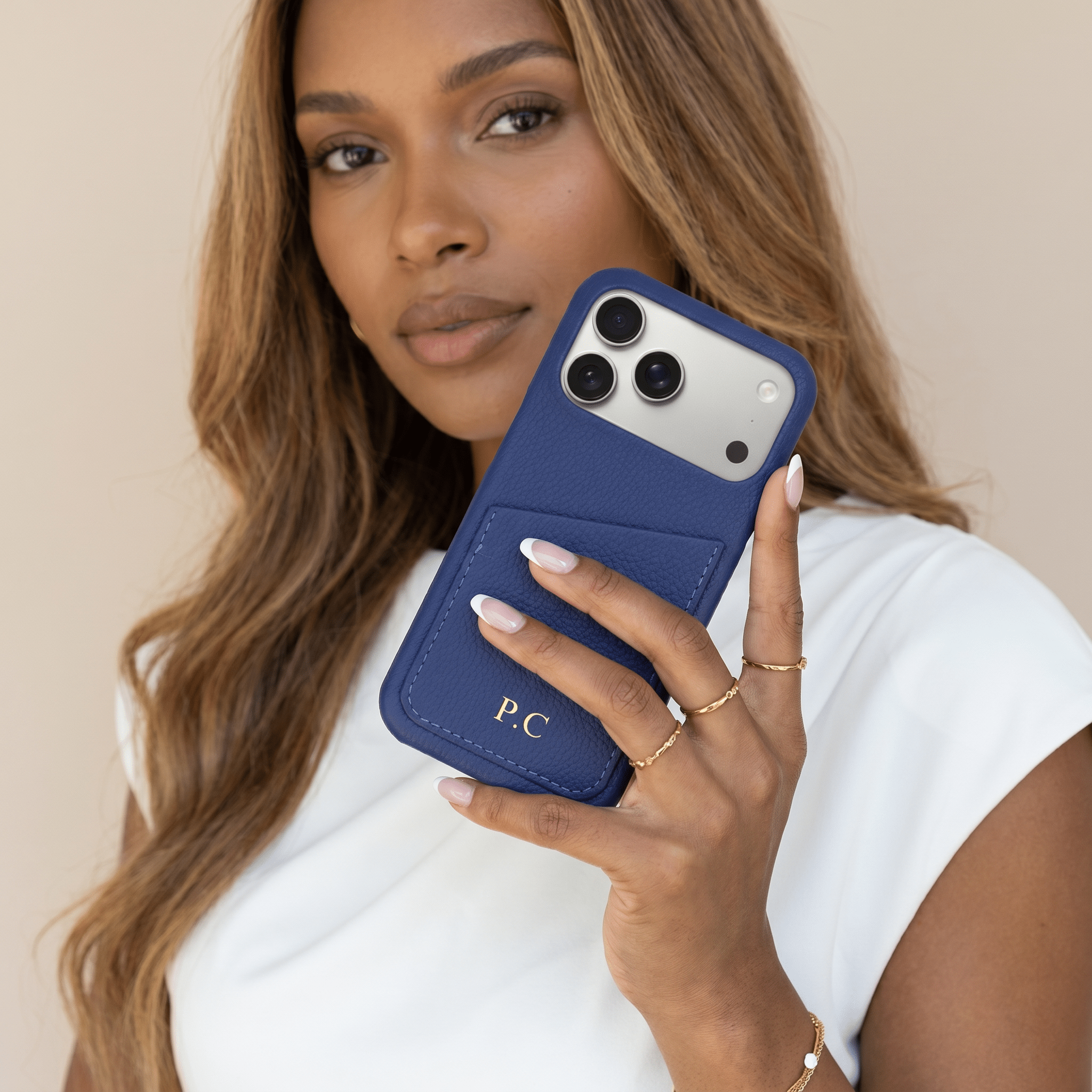 Blue Card Holder Leather iPhone Case - Poly Bands