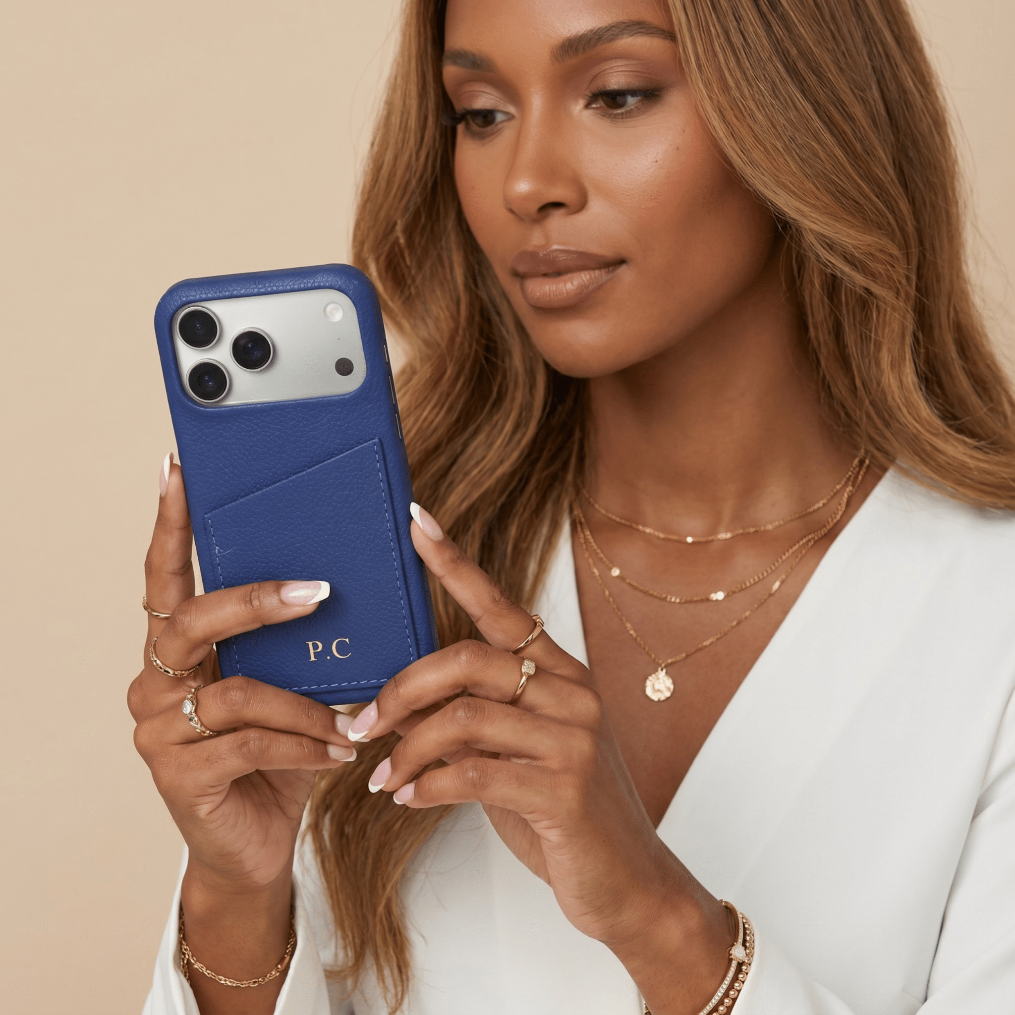 Blue Card Holder Leather iPhone Case - Poly Bands