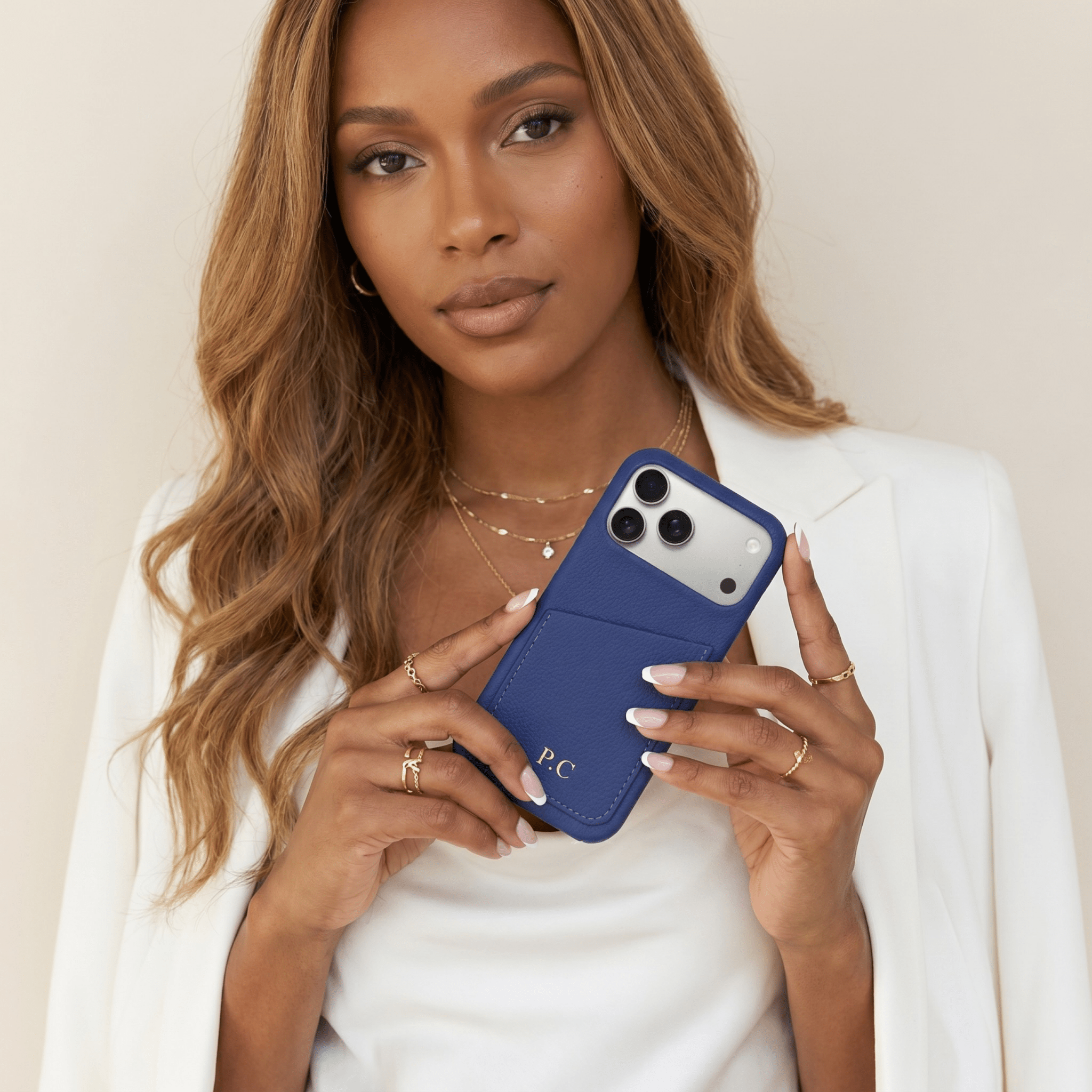 Blue Card Holder Leather iPhone Case - Poly Bands