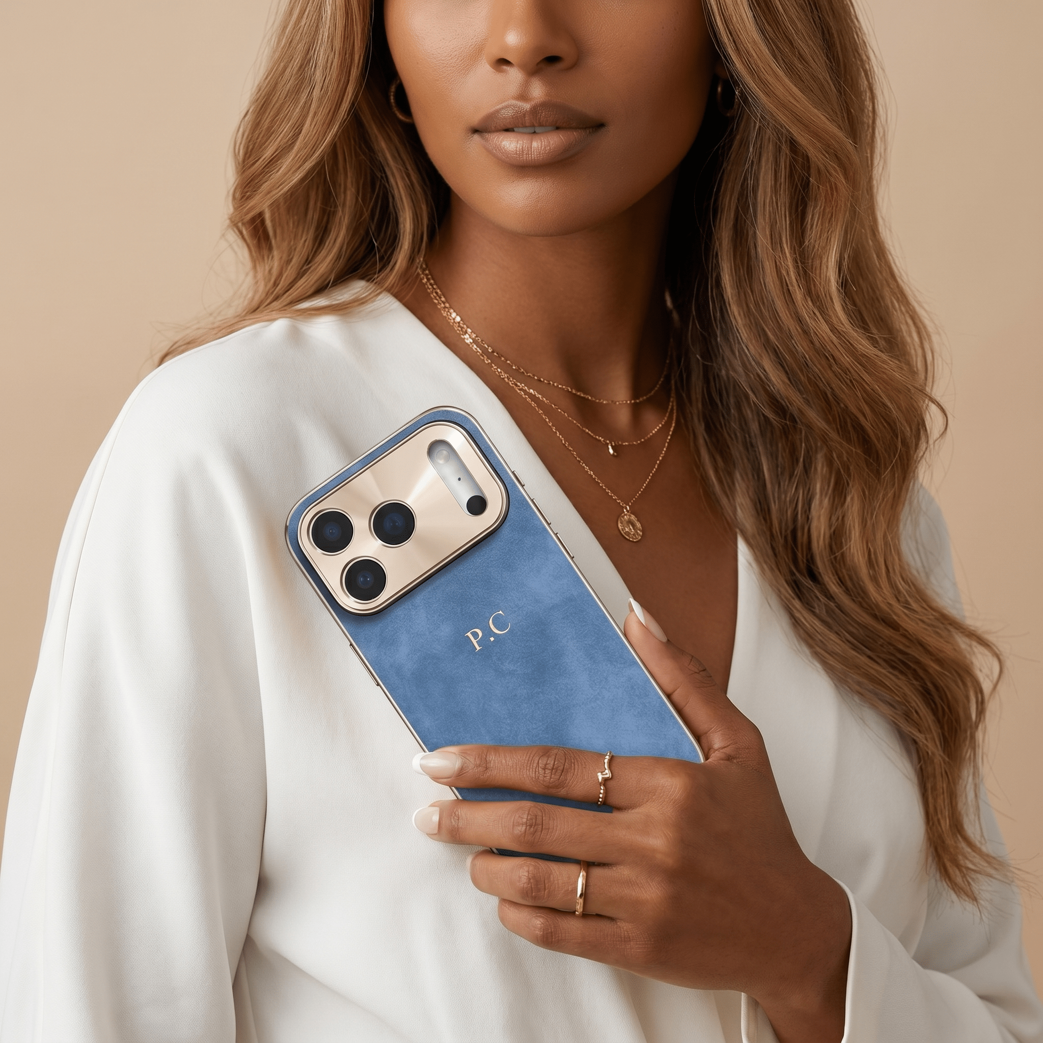 Blue Lambskin Leather Custom iPhone Case - Poly Bands