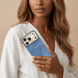Blue Lambskin Leather Custom iPhone Case - Poly Bands