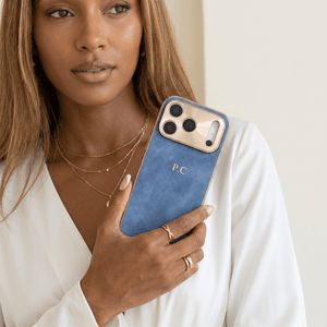 Blue Lambskin Leather Custom iPhone Case - Poly Bands