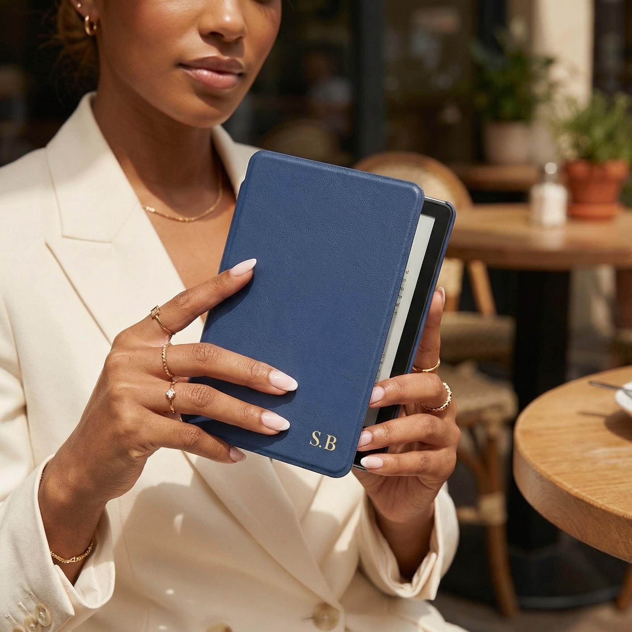 Blue Leather Kindle Case - Poly Bands