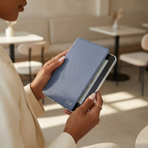 Blue Leather Kindle Case with Hand Strap - Poly Bands