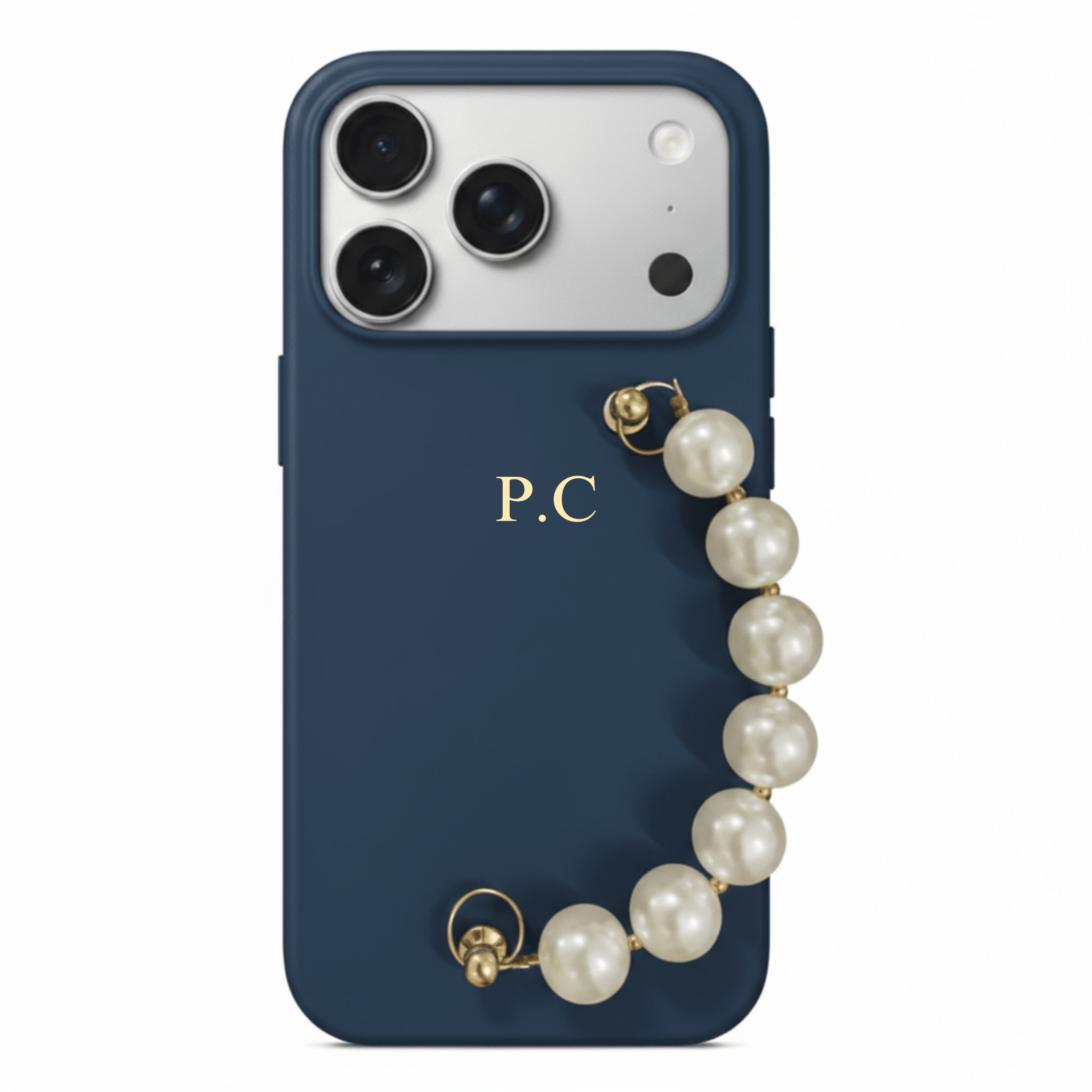 Blue Leather Magnetic iPhone Case with Pearl Strap - Poly Bands