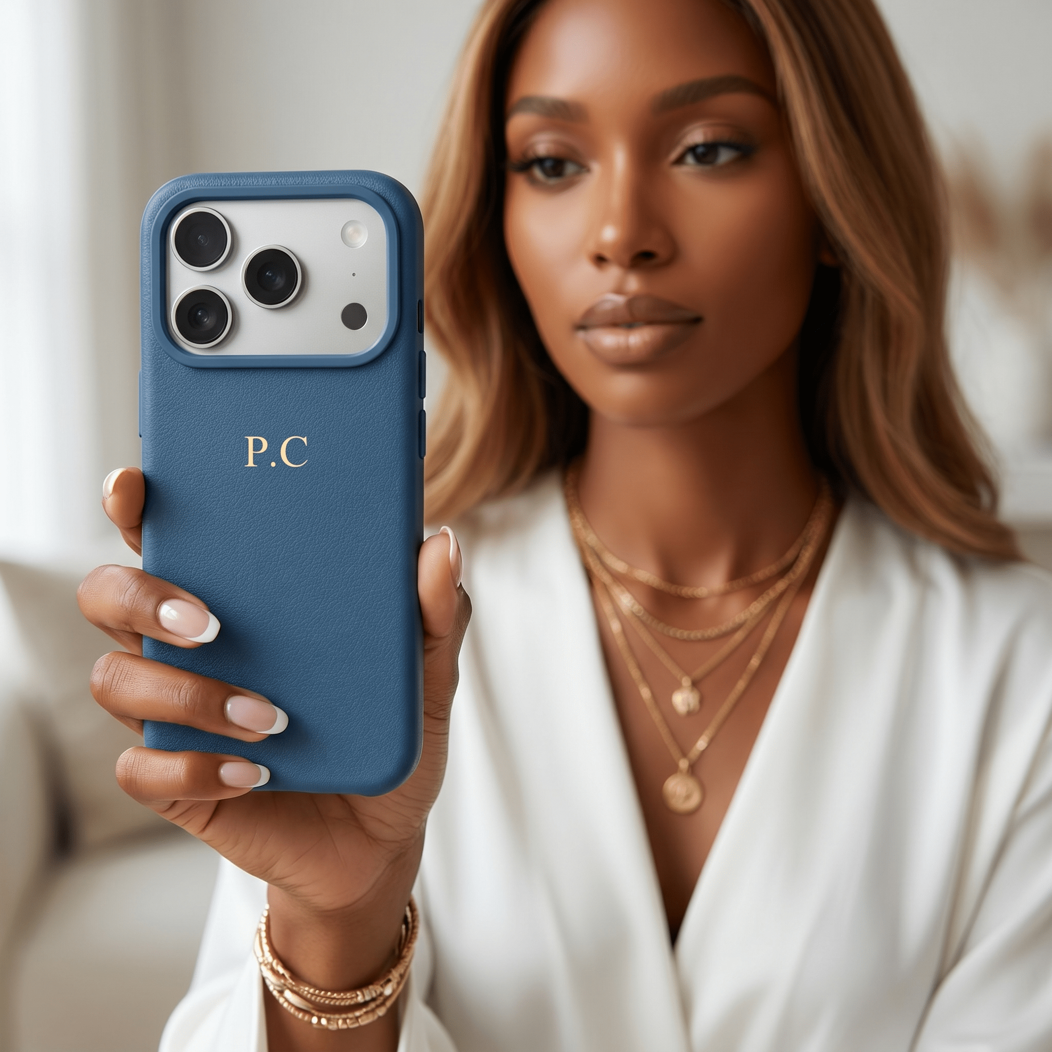 Blue Magnetic Leather iPhone Case - Poly Bands