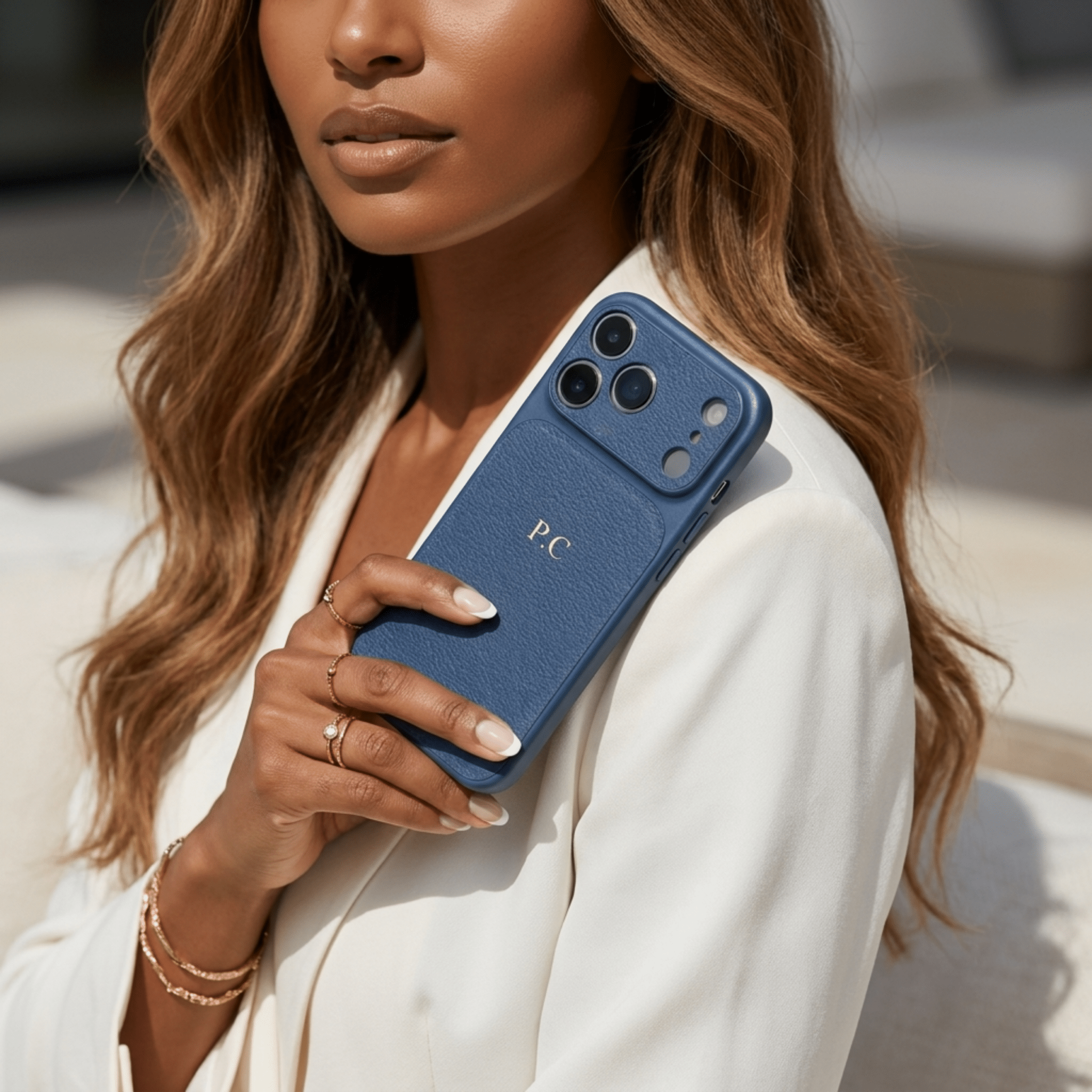 Blue Personalized iPhone Case With Leather - Poly Bands