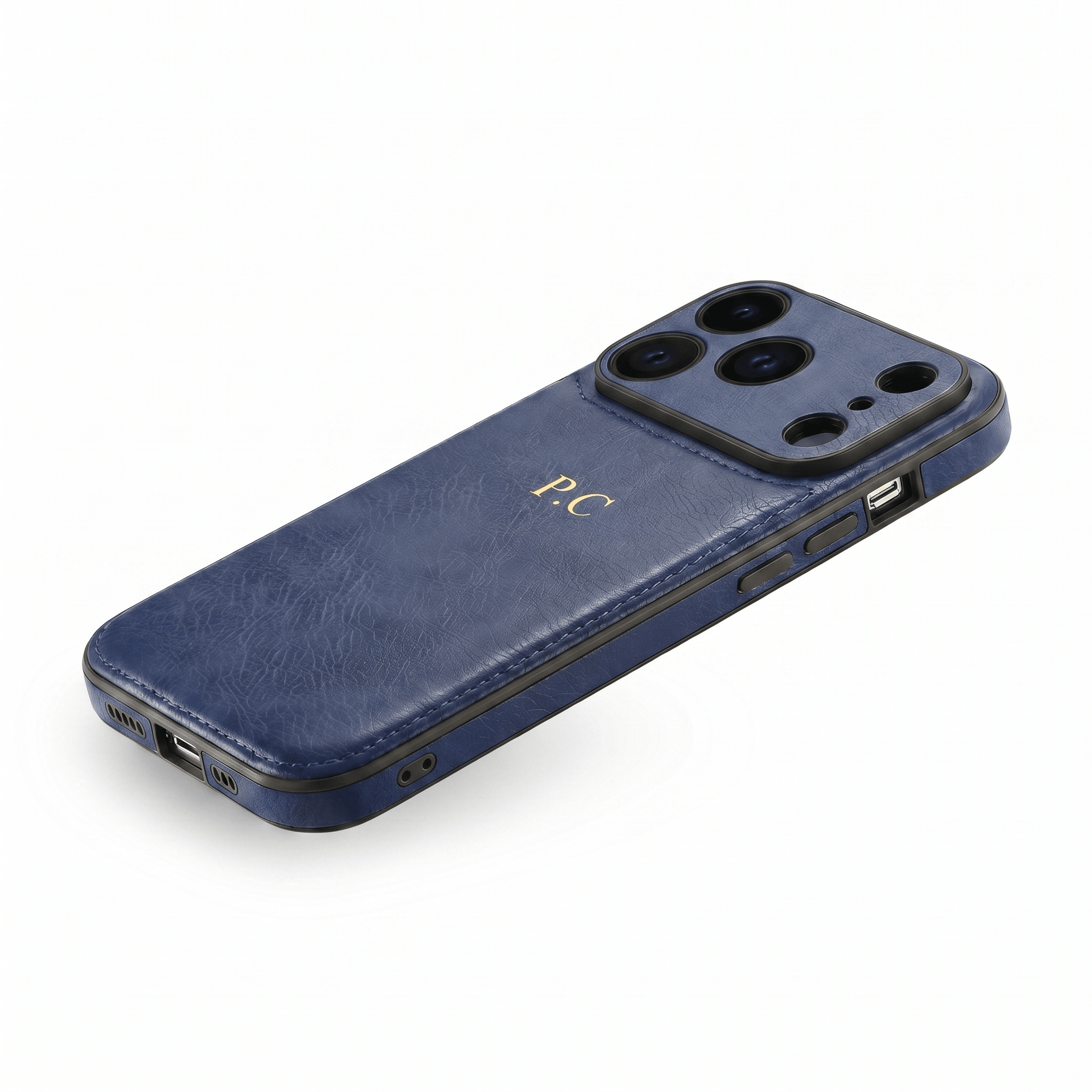 Blue Personalized Monogram Leather iPhone Case - Poly Bands