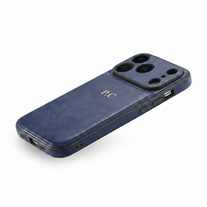 Blue Personalized Monogram Leather iPhone Case - Poly Bands