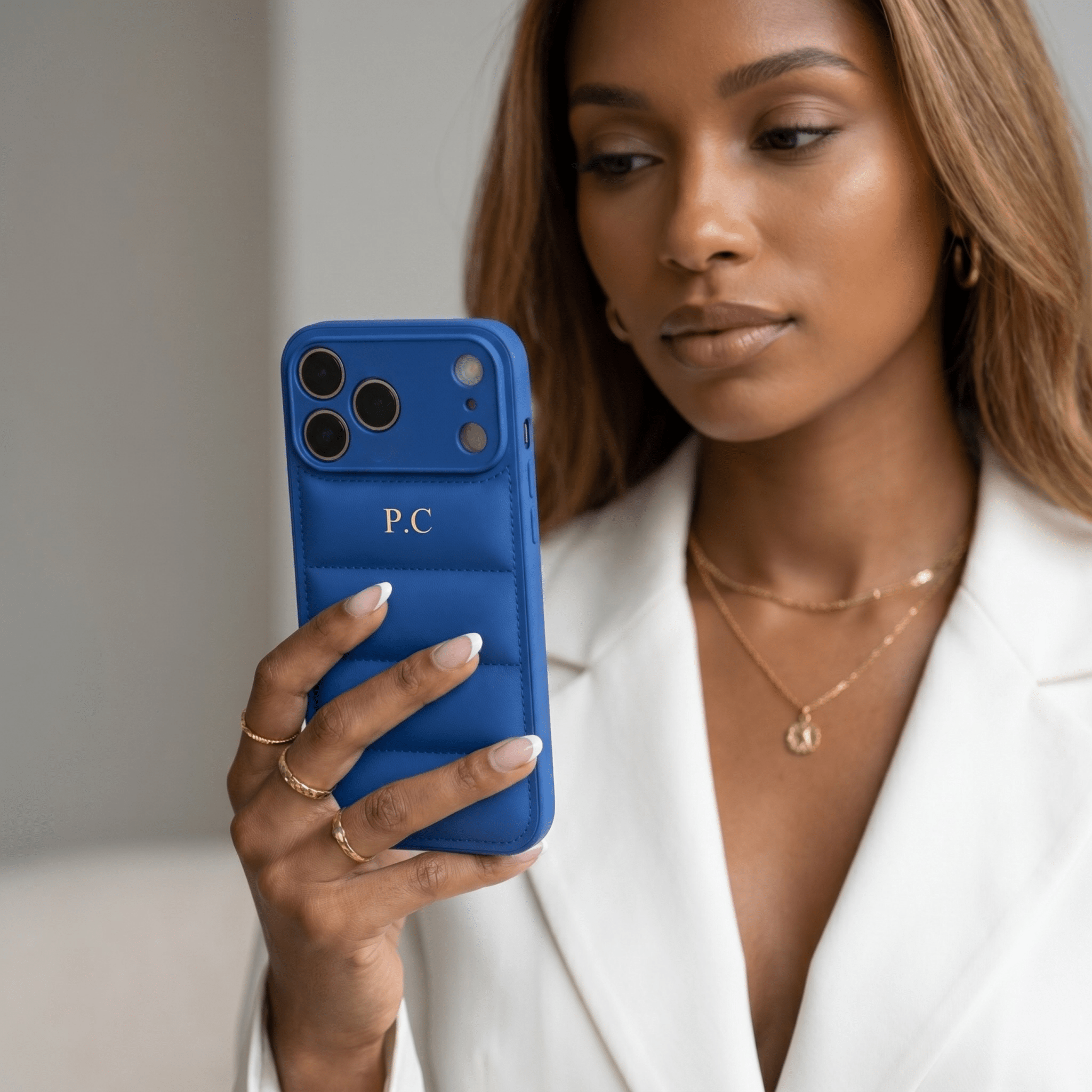 Blue Puffer Leather iPhone Case - Poly Bands