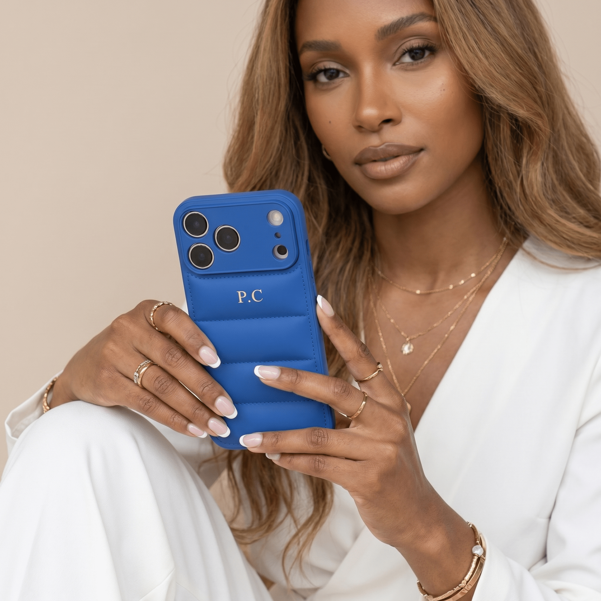 Blue Puffer Leather iPhone Case - Poly Bands
