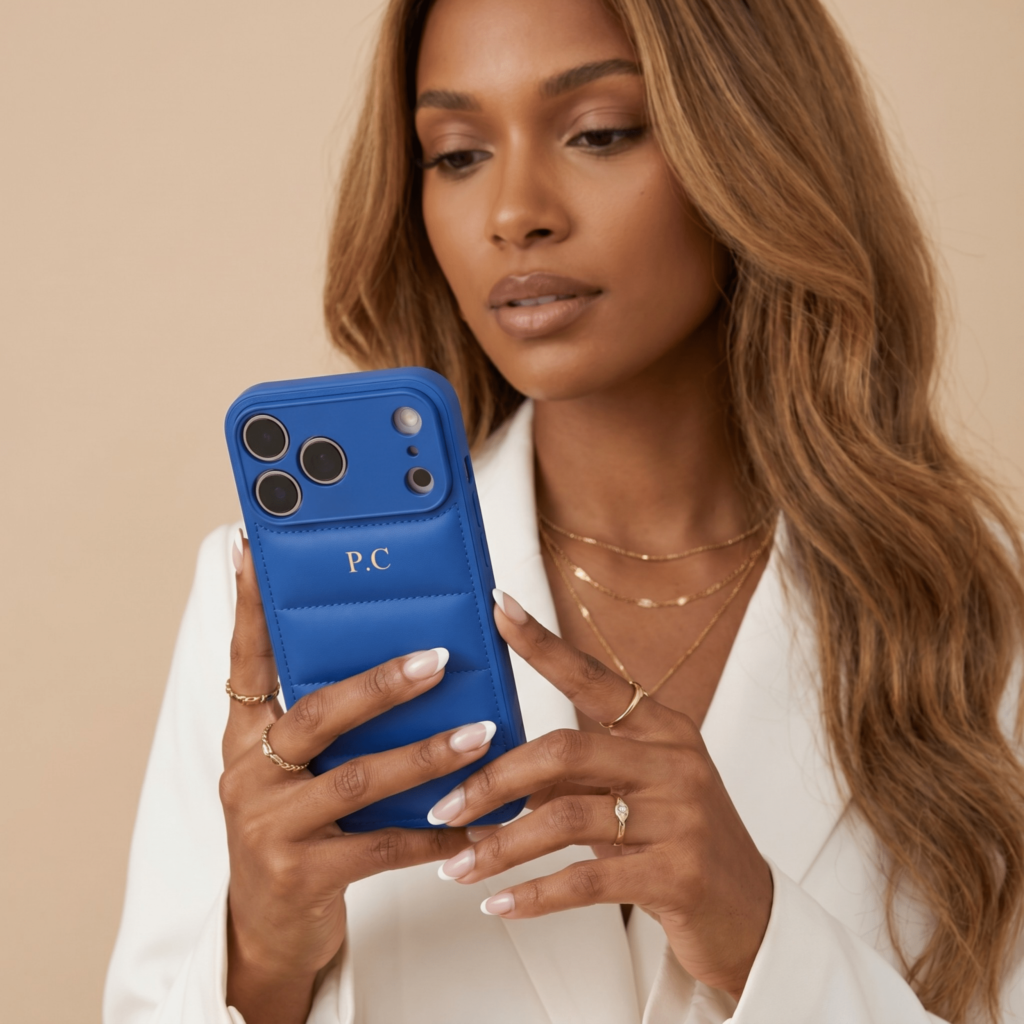 Blue Puffer Leather iPhone Case - Poly Bands