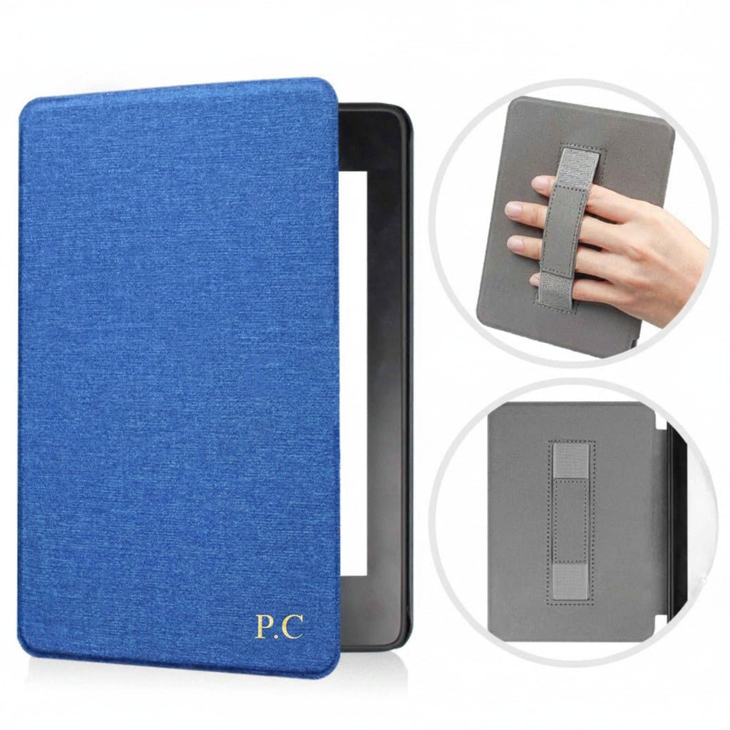 Blue Textured Leather Kindle Case with Hand Strap - Poly Bands