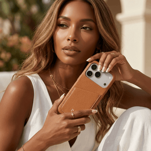 Brown Card Holder Leather iPhone Case - Poly Bands