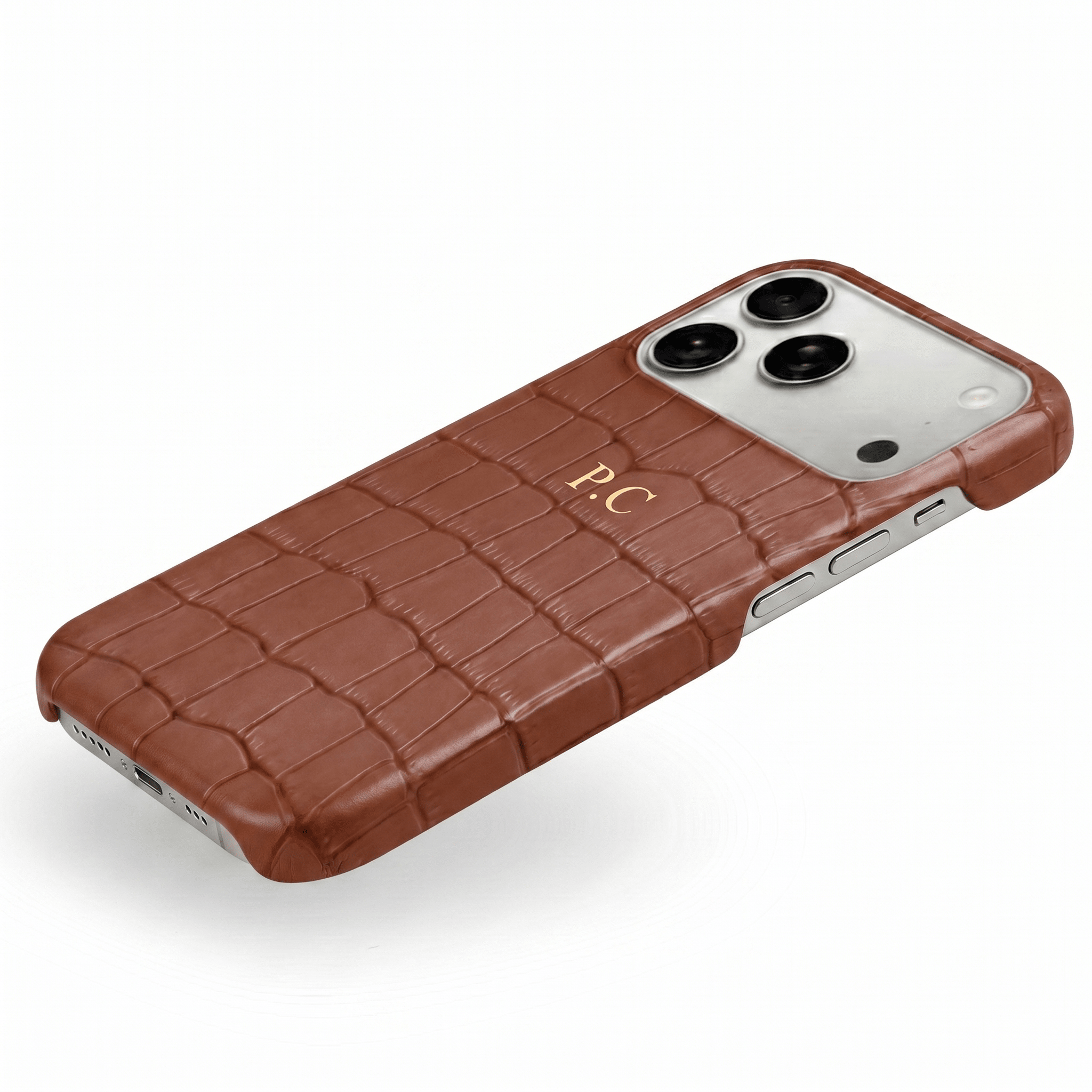Brown Crocodile Texture Personalized Leather iPhone Case - Poly Bands