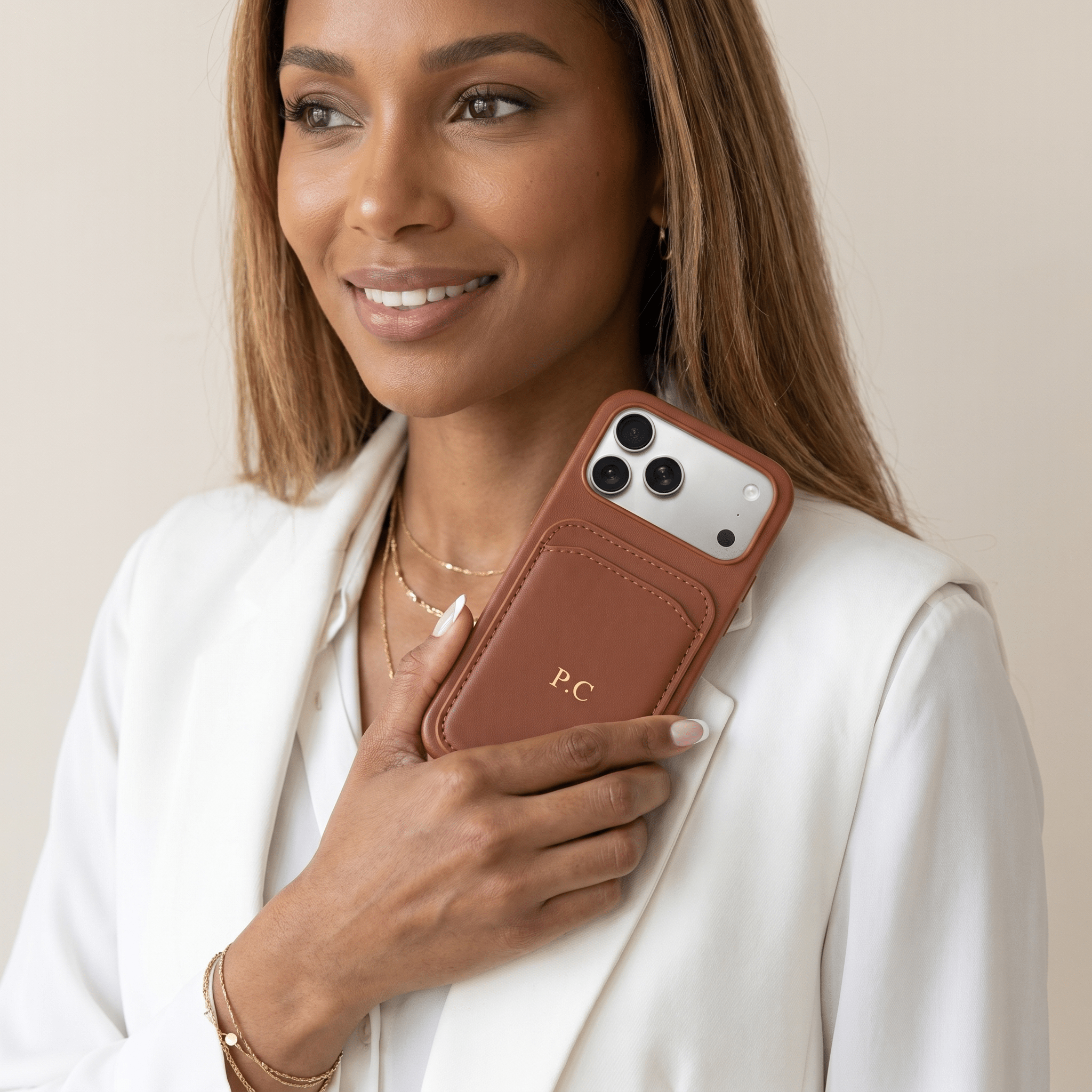 Brown iPhone Case with Card Holder - Poly Bands