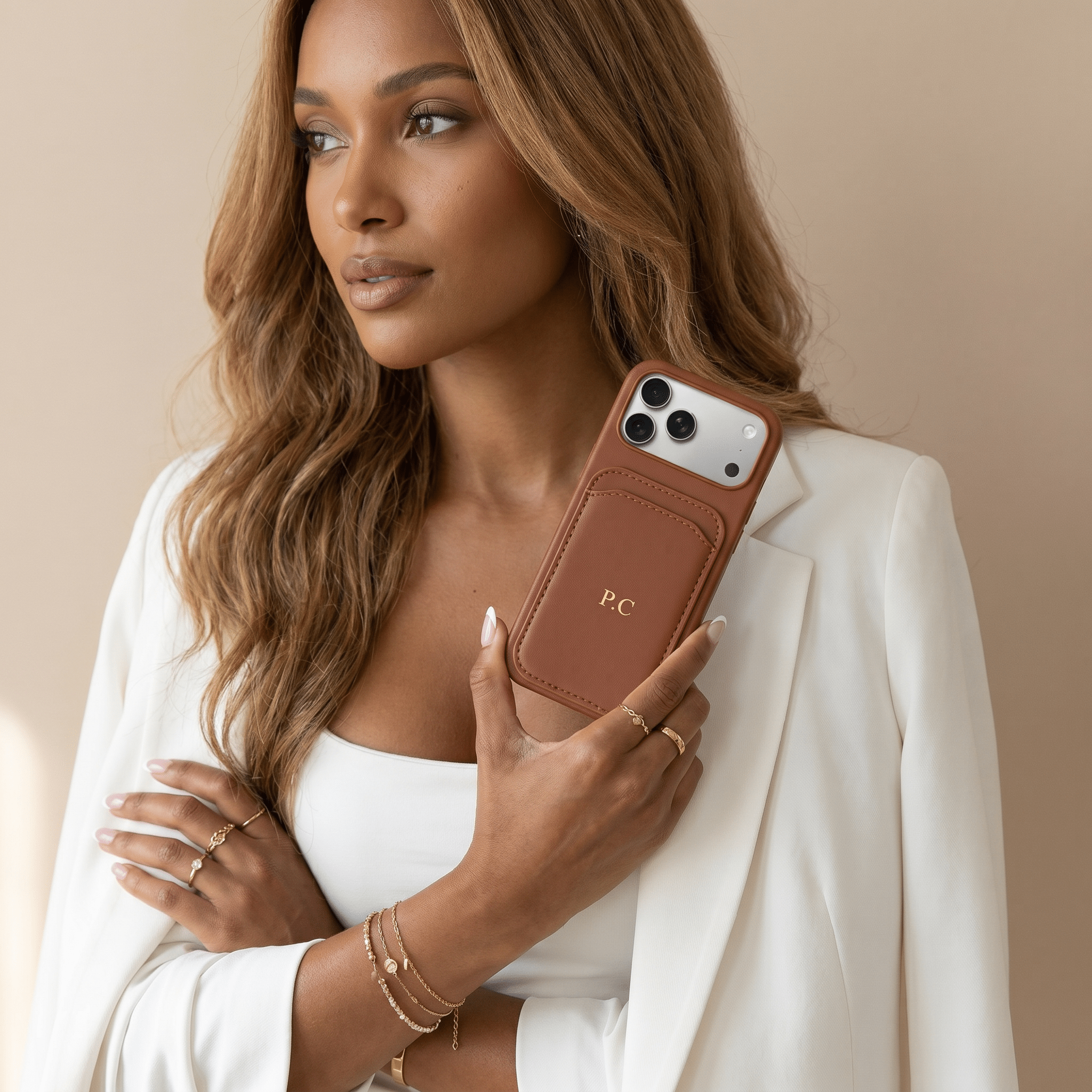 Brown iPhone Case with Card Holder - Poly Bands