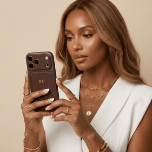 Brown Personalized iPhone Case With Leather - Poly Bands