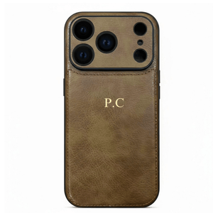 Brown Personalized Monogram Leather iPhone Case - Poly Bands