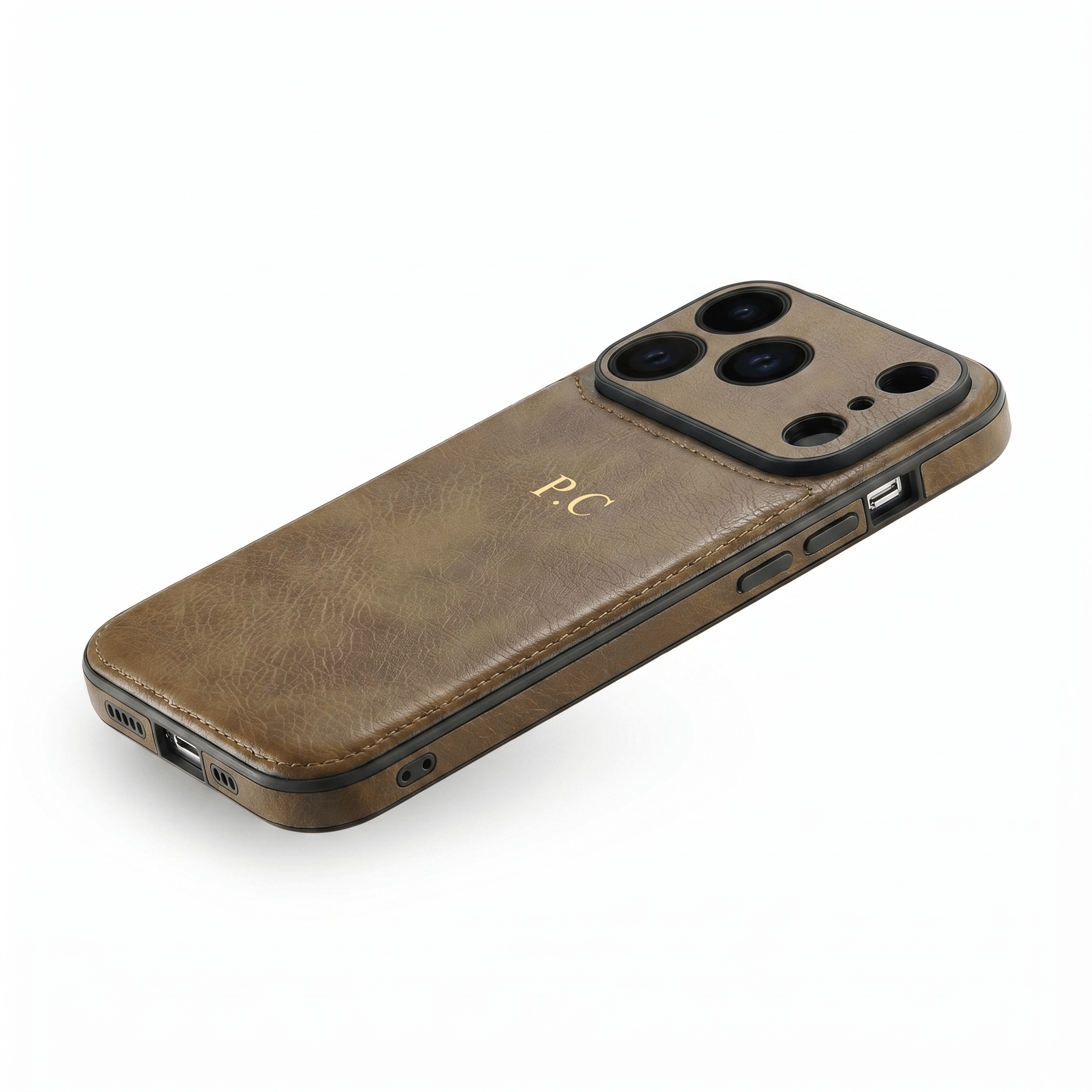 Brown Personalized Monogram Leather iPhone Case - Poly Bands