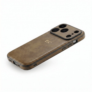 Brown Personalized Monogram Leather iPhone Case - Poly Bands