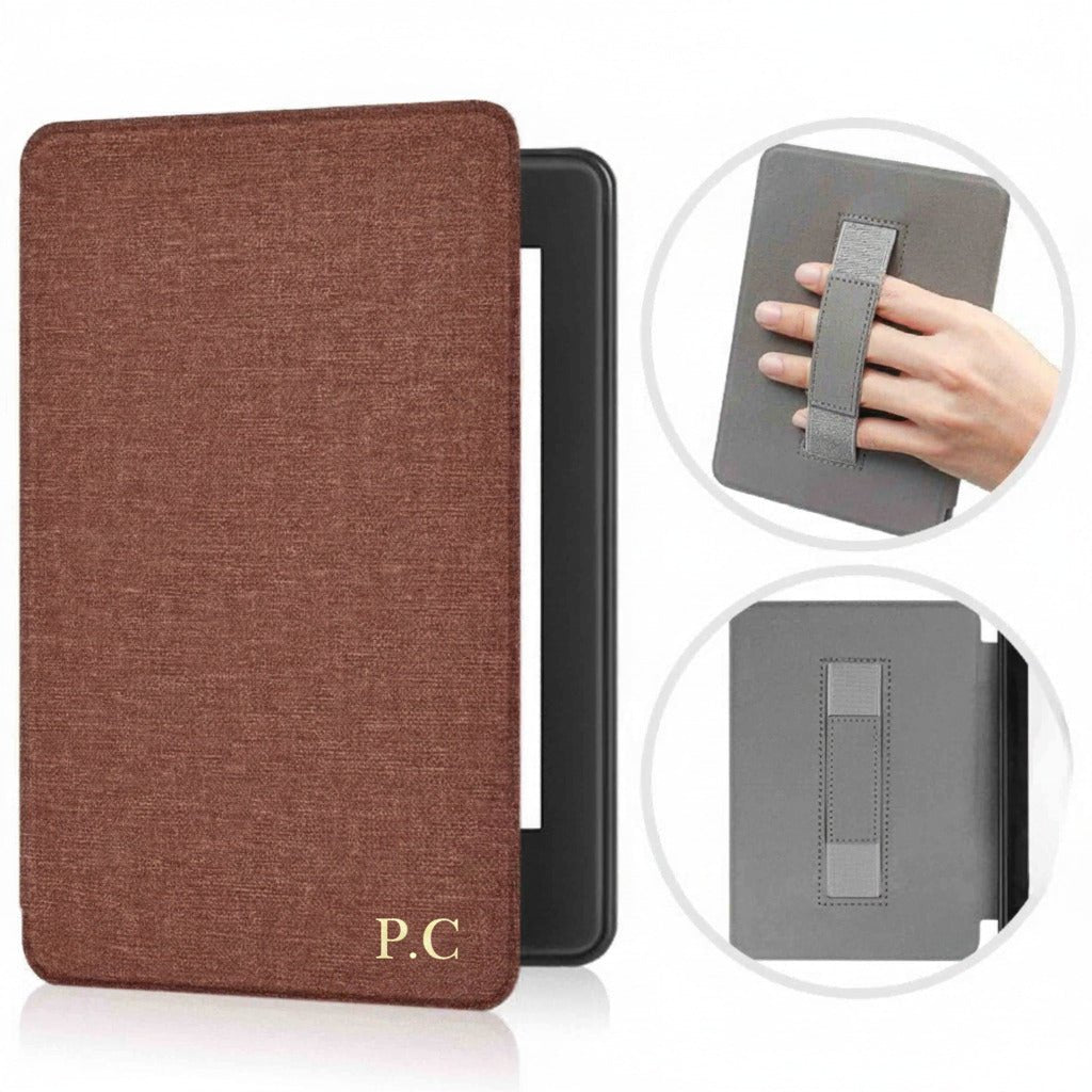 Brown Textured Leather Kindle Case with Hand Strap - Poly Bands