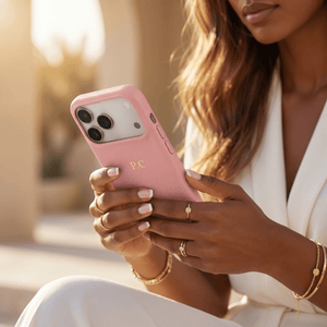 Coral pink Leather iPhone Case - Poly Bands