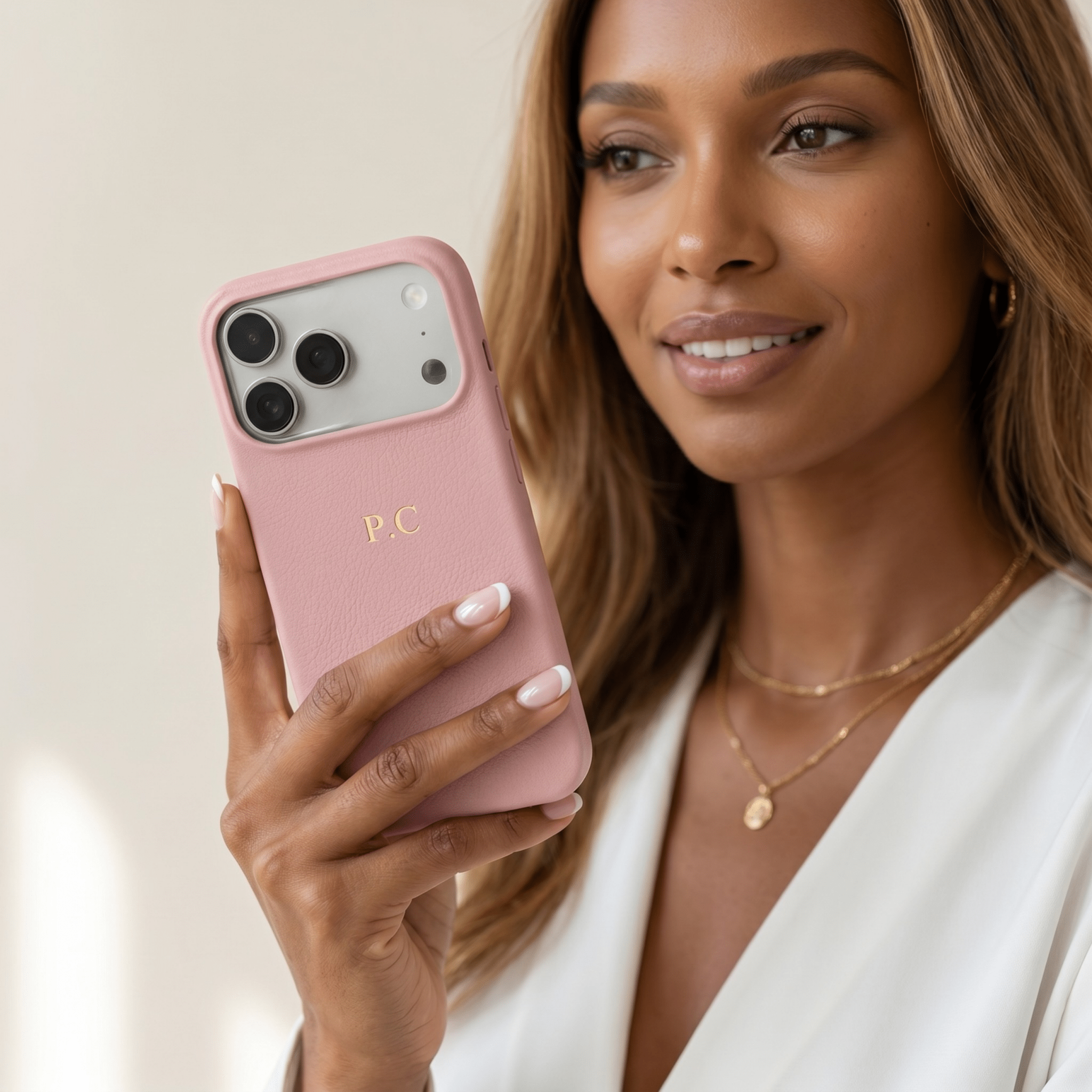 Coral pink Leather iPhone Case - Poly Bands