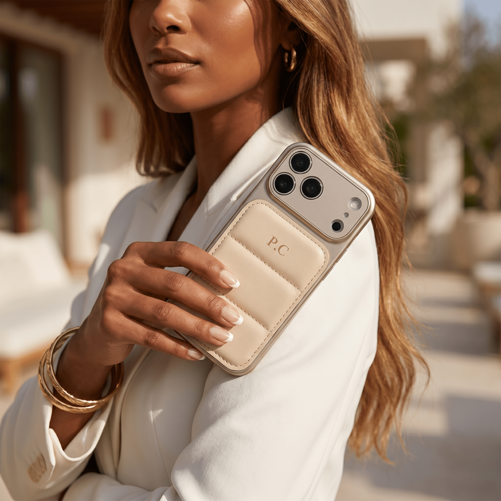 Cream Personalized iPhone Leather Case - Poly Bands