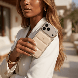 Cream Personalized iPhone Leather Case - Poly Bands