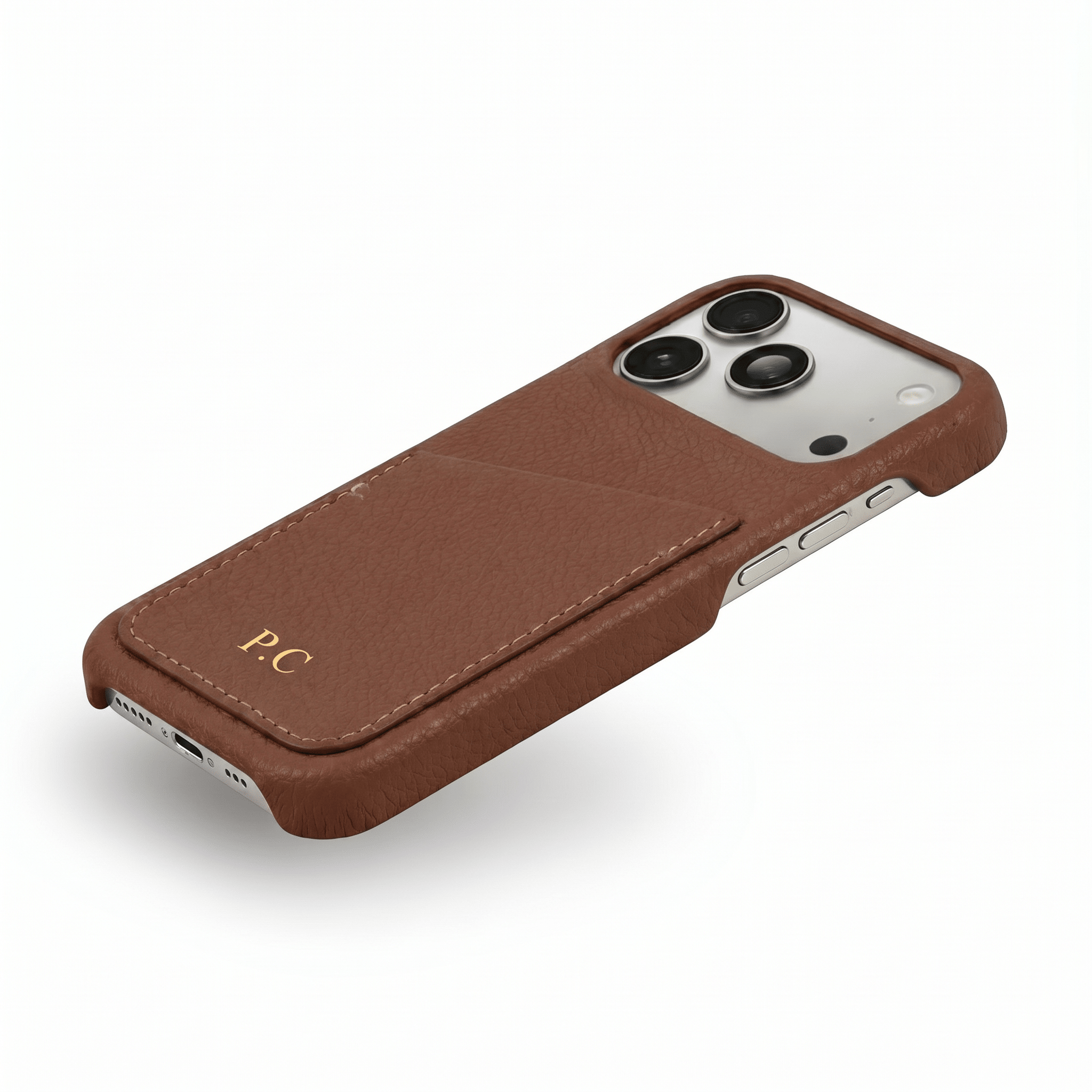 Dark Brown Card Holder Leather iPhone Case - Poly Bands